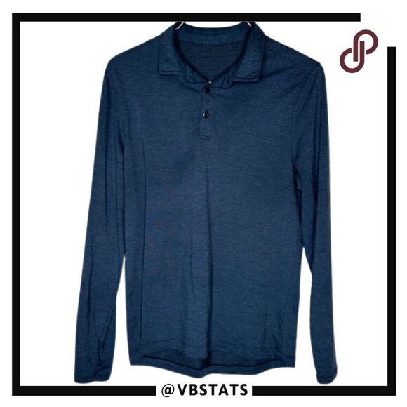 Lululemon Pacific Heather Blue Long Sleeve Athleisure Polo in Size Medium - Picture 1 of 4